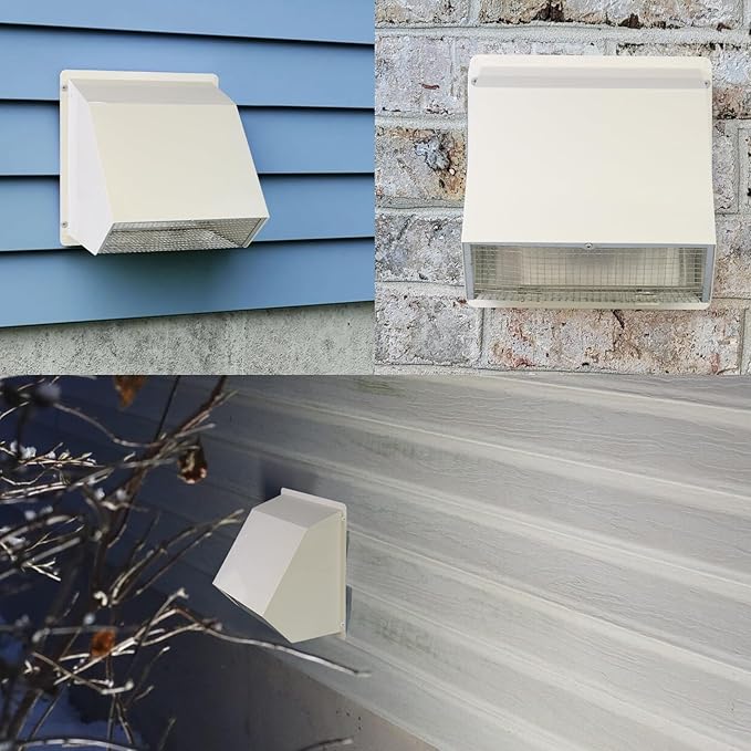 8 Inch Hooded Wall Vent with Screen and Damper,Outdoor Wall Exhaust Vent Cover Wall Cap for Exterior Kitchen Range Hood Ventilation Dryer HVAC Duct Air Exhaust, Galvanized Steel, White