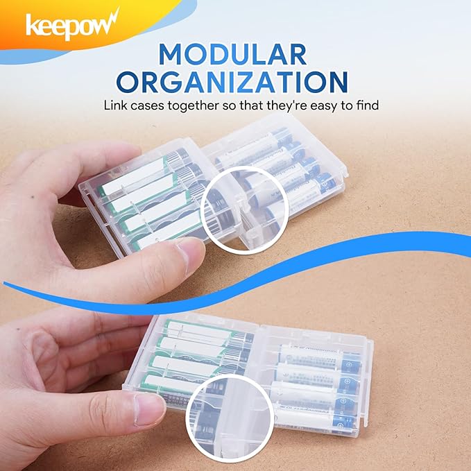 KEEPOW 6 Pcs AA/AAA Battery Storage Case Holder Box, Clear Color