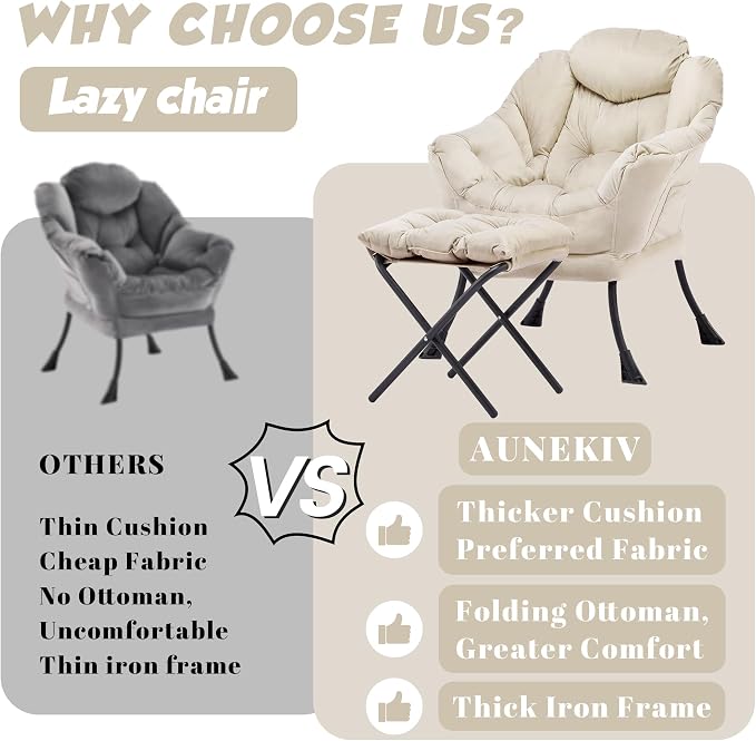Lazy Chair with Ottoman, Comfy Reading Chair, Lounge Chair - Image 5