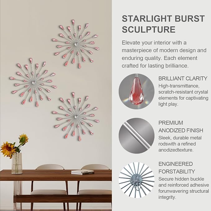 ZEXUIRU 3 Set Silver Starburst Wall Art - Image 4