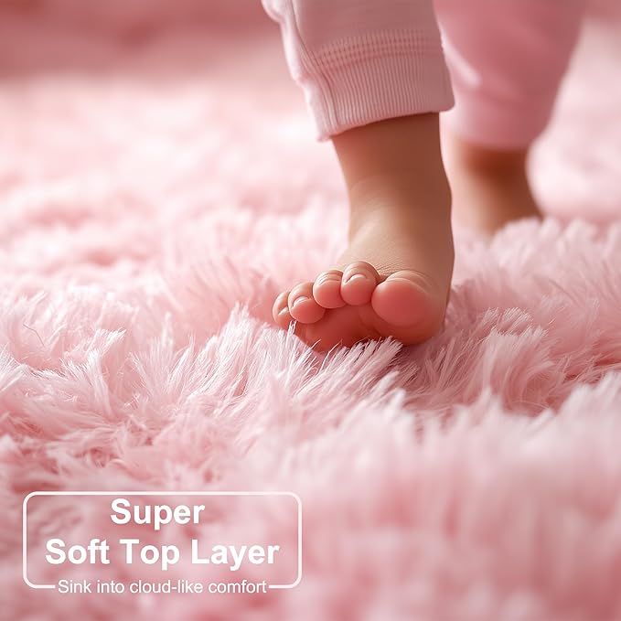 Amdrebio Pink Big Fuzzy Furry Circle Rug 8Ft - Image 3