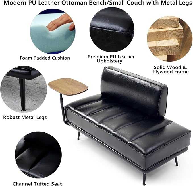 anwickjeff 55" Inch Width Modern End of Bed Bench, Leather Upholstered Futon - Image 3