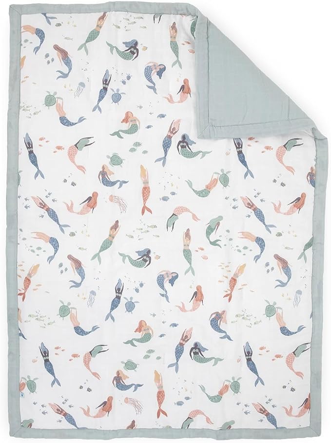 Little Unicorn Toddler Bedding 3-Piece Set | Super Soft & Breathable Muslin Fabric | for Convertible Cribs & Toddler Beds (Mermaid Party)