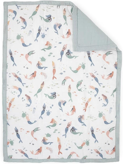 Little Unicorn Toddler Bedding 3-Piece Set | Super Soft & Breathable Muslin Fabric | for Convertible Cribs & Toddler Beds (Mermaid Party)