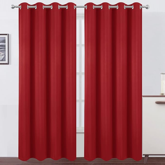 100% Blackout Curtains 52 x 84 Inch/Red Curtains 2 Panels - Image 2