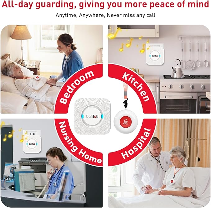 CallToU Caregiver Pager Wireless Alert Button Home Intercom System Long Range 2 Way Radio for Elderly/Patient/Pregnant/Home/Office