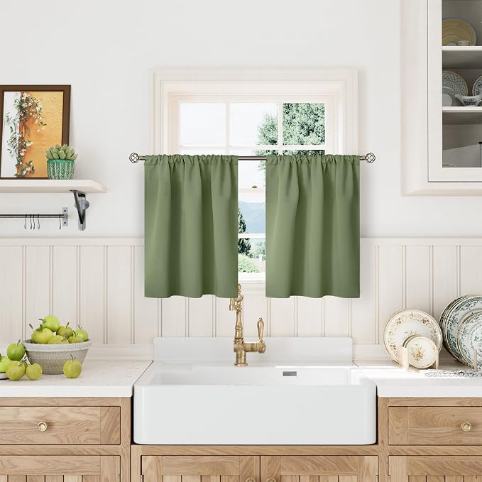 BGment Olive Green Blackout Kitchen Curtains 36 Inches Long by BGment
