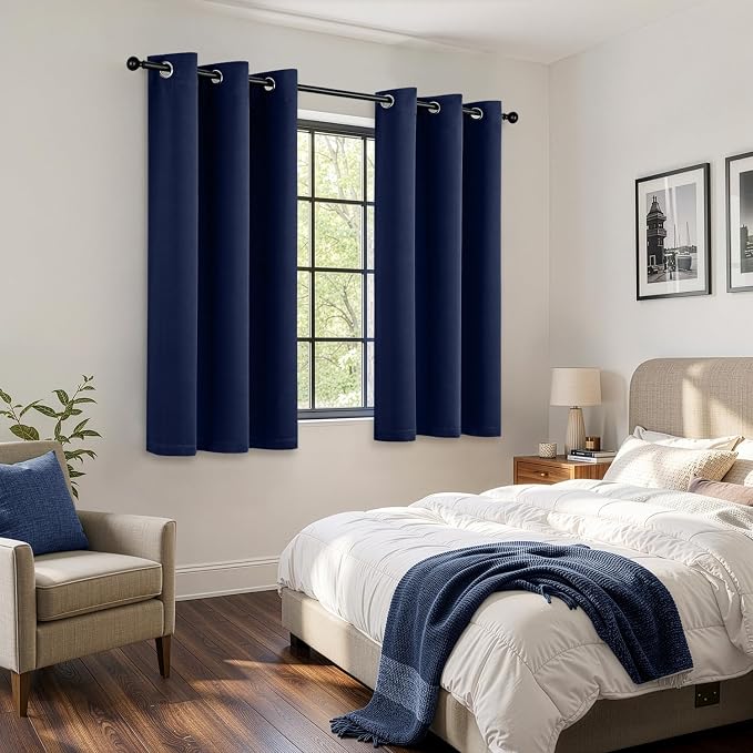 Navy Blue Blackout Curtains for Bedroom Living Room W40 x L63 Inch | 63 Inch - Image 5