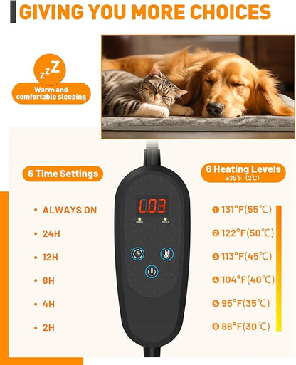 PETNF Pet Heating Pad Temperature Adjustment Anti-bite Puppy with Timer Cat Dog Heating Pad Indoor Waterproof Pet Warming Electric Heated Bed Mat Cat