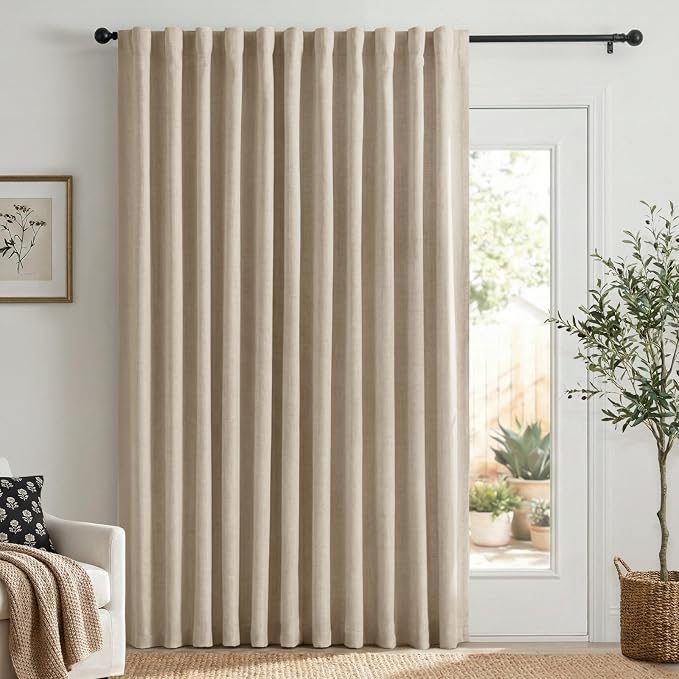 Linen Textured Total Blackout Sliding Door Curtains 96 Inches Long, Oatmeal | by 100BlackoutShield