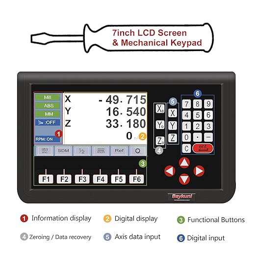 3 Axis DRO LCD Screen Metal Shell Digital Readout Display for Bridgeport Mill MIlling Machine Lathe Machine Tools (D80M-3V RPM Hall Sensor)