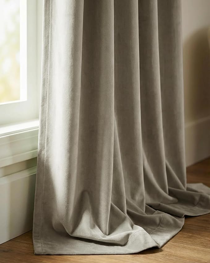 Taupe Room Darkening Curtains 84 inches Back Tab, 2 Panels | Privacy Protect - Image 9