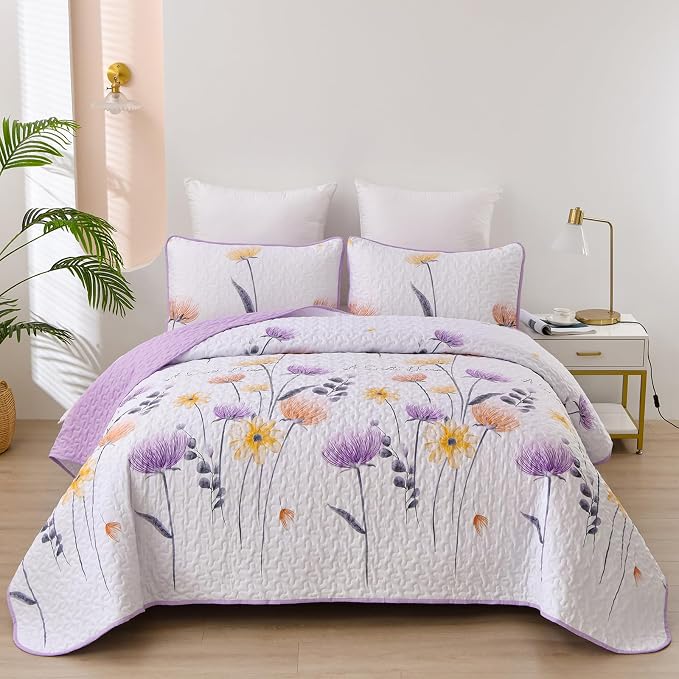 Dinjoy Twin Quilt Set, 2 Pieces Cute Bedding Set | Soft Microfiber, Spring by DINJOY