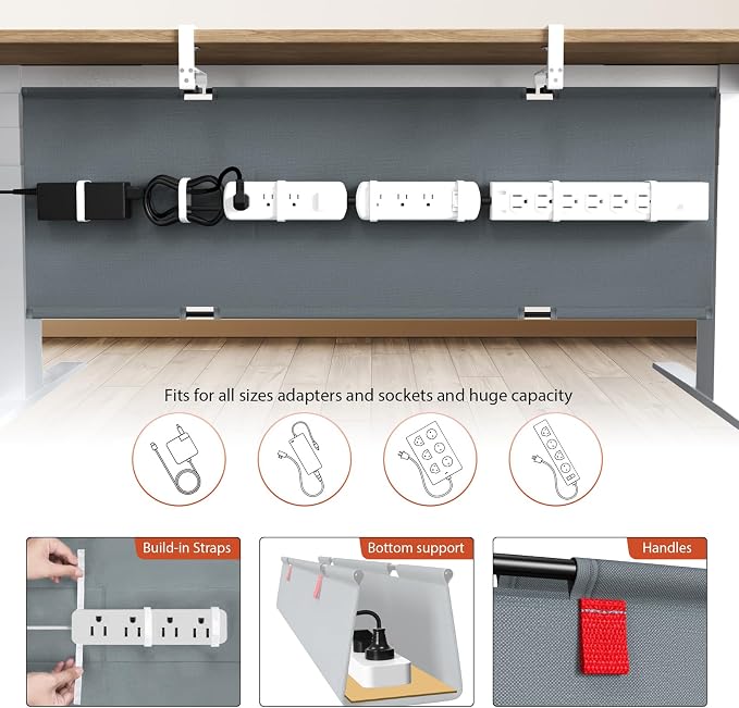 Univivi No Drill Under Desk Cable Management Tray, 48 inch Cable Management | - Image 2