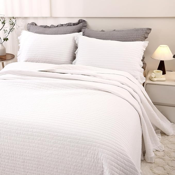 ROOMLIFE Quilt Set Full Size 3D Floral Embroidery Pattern 3-Piece Cotton by ROOMLIFE
