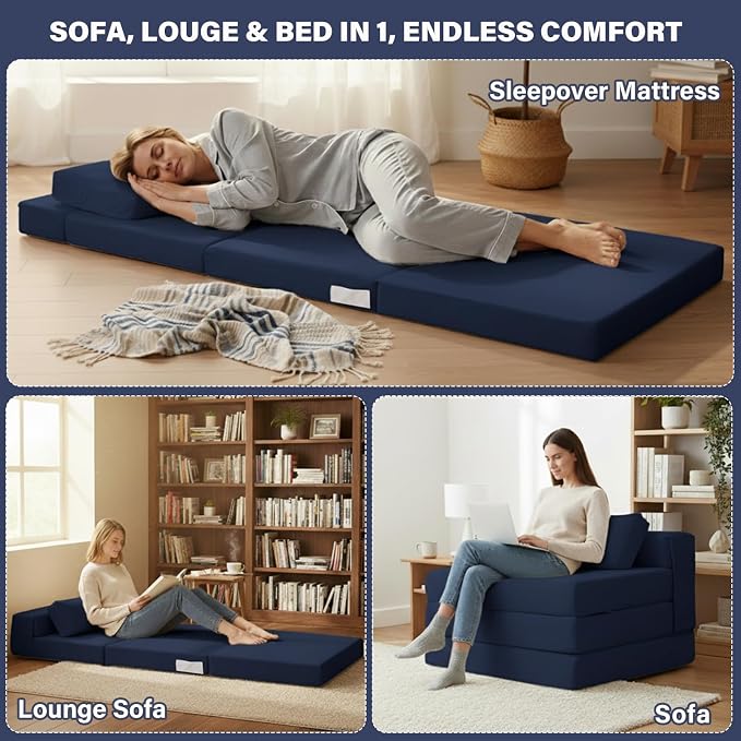 Folding Sofa Bed Chair, 4-Fold Convertible Sleeper Chair - Image 3
