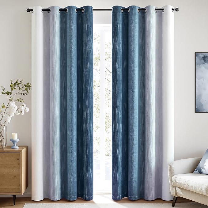 MIULEE Royal Blue and Greyish White Ombre Blackout Curtains 52Wx96L | Full Room - Image 3