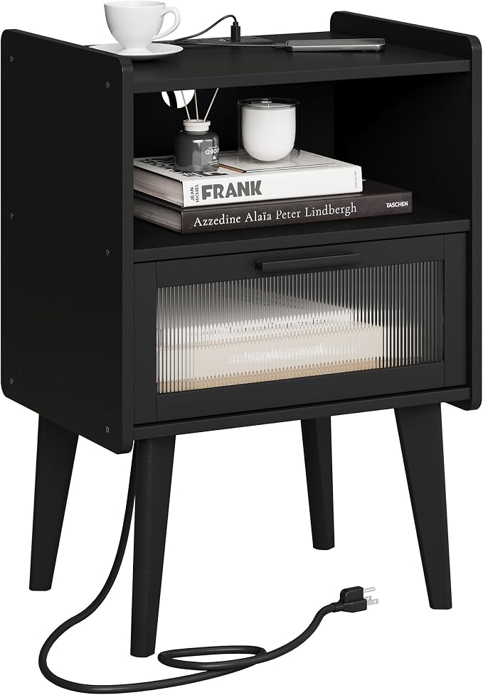 MMEOLUOOK Nightstand with Charging Station, Bedside Tables, End Table Side by MMEOLUOOK
