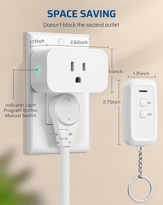 DEWENWILS Indoor Remote Control Outlet, Wireless Remote Light Switch, No Interference Remote Outlet Switch, No Wiring, 15A/1875W, 100ft RF Range, Compact Design, Programmable