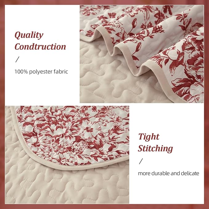 WONGS BEDDING Botanical Quilt King Size, 3 Pieces Bedspread Set, Polyester - Image 4