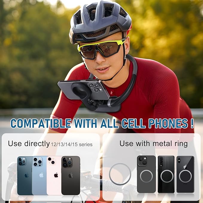 Magnetic Neck Phone Holder, Hands Free POV/Vlog Selfie Mount Flexible Neck Phone Holder for Recording, Magnetic Phone Chest Mount for iPhone 16 15 14 13 Seires and All Smartphones