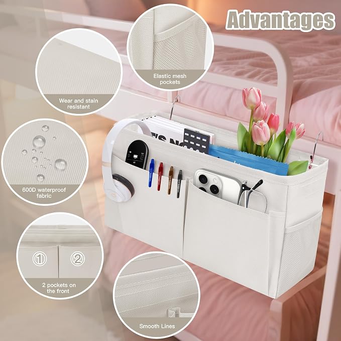 Bedside Caddy Organizer with Fixed Straps, Bunk Bed Caddy ideal - Image 3