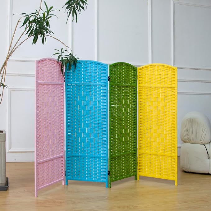 4 Panel Rattan Divider Short Room Partition Screen, Double Sided Folding Divider - Image 4