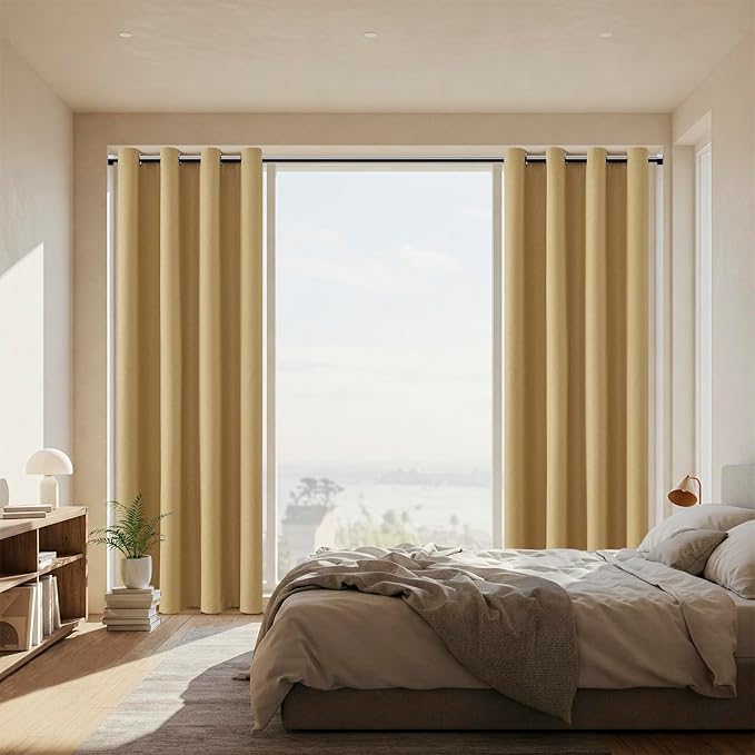 ChrisDowa 100% Blackout Mustard Yellow Solid Curtains 45 Inches Long 2 Panels for Bedroom Living Room,Farmhouse Room Darkening Thermal Insulated Soundproof Grommet Top Window Treatment Drapes,52x45