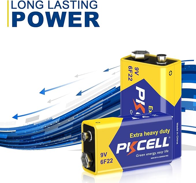 PKCELL 9V Batteries, 16 Pack 9 Volt Batteries Carbon Zinc, 9V Battery for Smoke Detector, Alarms, 6F22 Square Battery