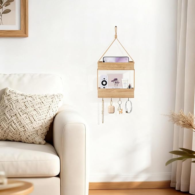 Mkono Bedside Shelf Organizer, Macrame Wall Hanging Room Decor - Image 4
