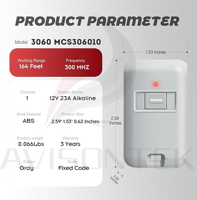 2 X Multi-Code 3089 3060 MultiCode 308911 Linear MCS308911, 10 Dip Switch Gate Opener Remote 300MHZ, Multi Code Garage Door Opener【10-Year-Warranty】