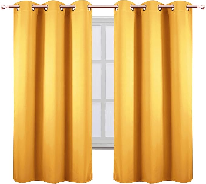 Yellow Thermal Blackout Curtains/42 x 63 Inch/Set of 2 Panels Room Darkening - Image 2