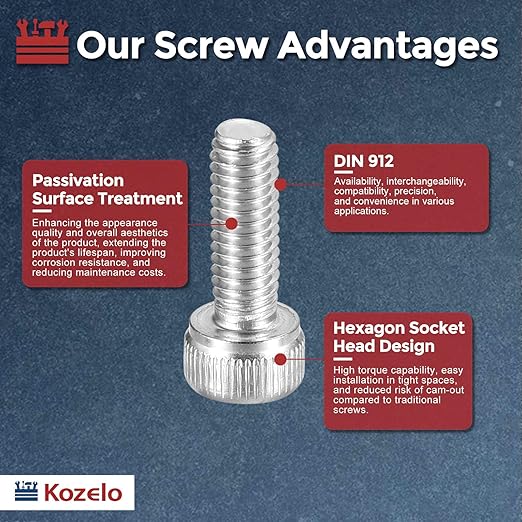 Kozelo 25pcs Socket Head Cap Screws - [M4-0.7 x 10mm] 304 Stainless Steel Allen Socket Drive for Electrical Motor 3D Printing Fan Engine Replacement Use, Silver