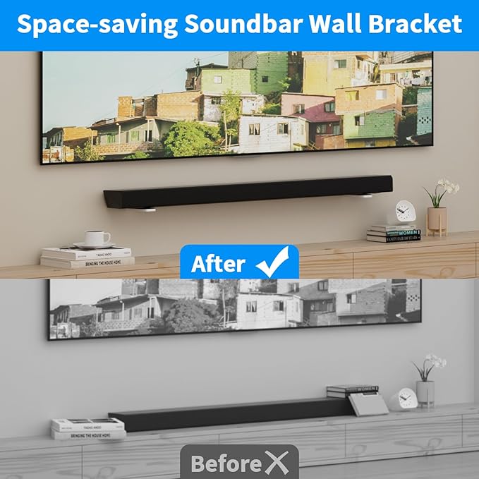 suptek Soundbar Wall Mount Shelf – Wall Mount Bracket for Sony, Samsung, Vizio, LG, Sonos Sound Bars – Under TV Mounting, Space-Saving Design, White (SBR001GDSW)