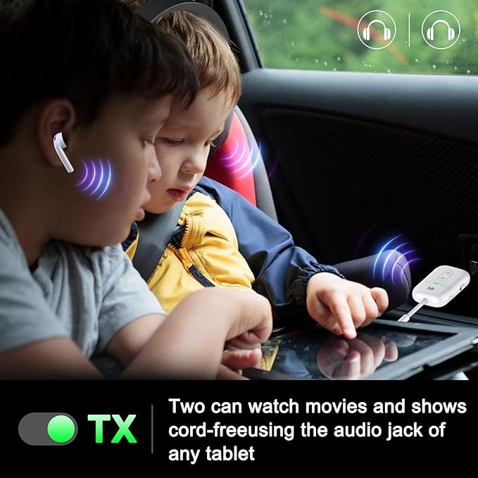 Premium Airplane Bluetooth 5.4 Transmitter Adapter, for 2 AirPods/Headphones,2 in 1 Transmitter Receiver with aptX Low Latency,Wireless Adapter for Flight,TV,Gym,Tablets Car Stereo