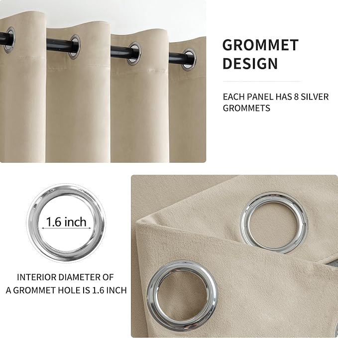 MIULEE Velvet Curtains Beige 52 x 108 Inch Length Set of 2 | Extra Long Grommet - Image 2