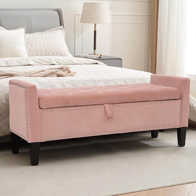 Velvet Ottoman with Storage, Modern Storage Bench by CreekVista