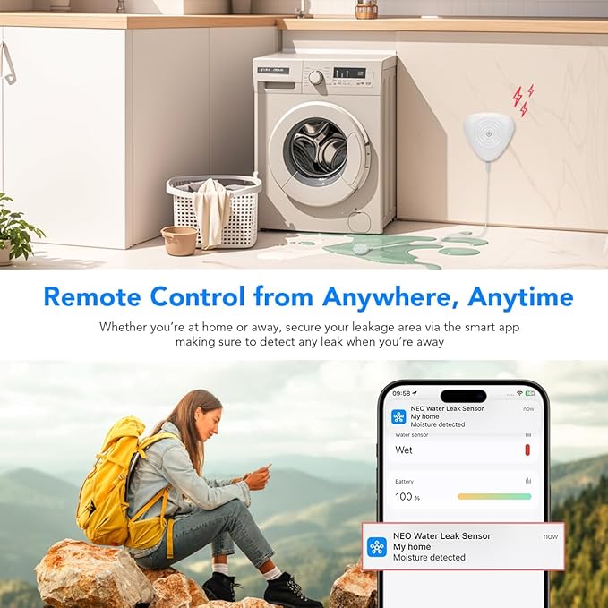 NEO Zigbee Water Sensor, Smart Water Leak Detector for Home, Requires Zigbee Hub, Compatible with SmartThings and Home Assistant (ZHA & Z2M)