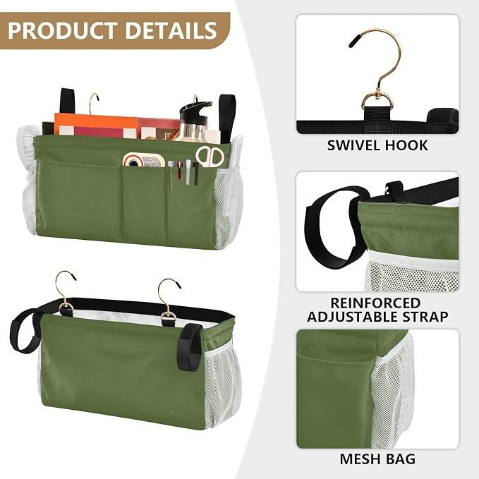 YETTASBIN Olive Green Bedside Caddy Hanging Storage Organizer Bag - Image 5