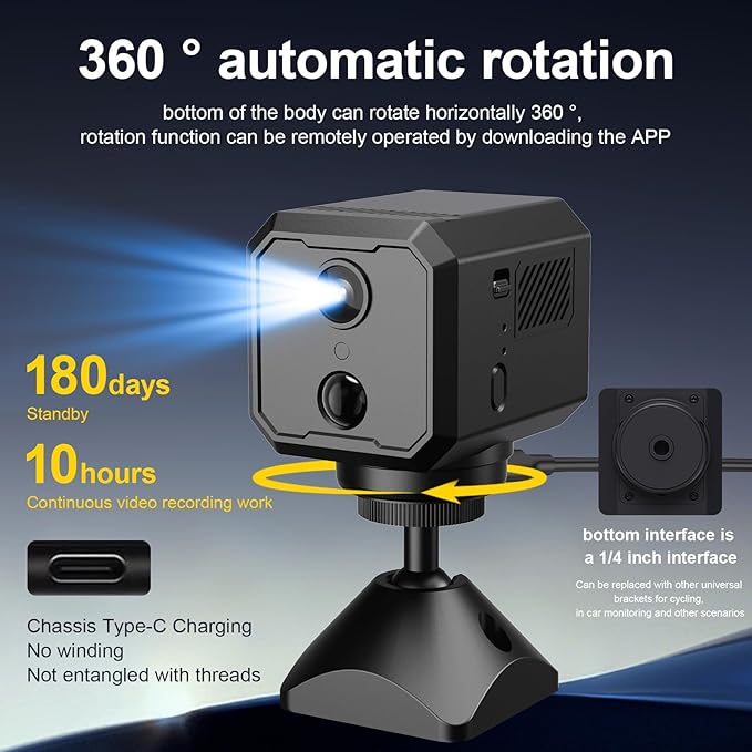 2K WiFi Indoor Camera with 64GB SD Card, Battery Powered Security Cam, 180-Day Standby, Night Vision, Real-Time Alert, Baby Monitor, Pet Cam for Home or Office, App Controled Movtion
