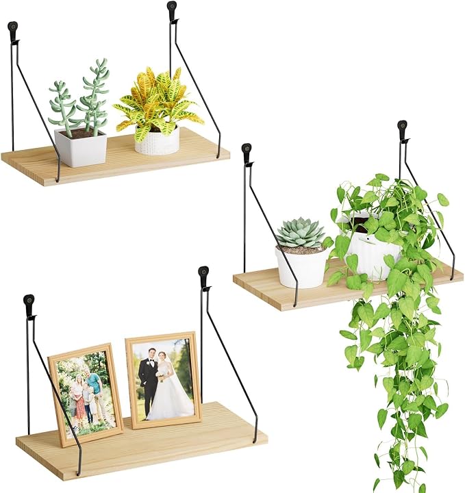 Elevate Your Space with Rustic Wood Floating Shelves Set of 3- Perfect by QsQueen