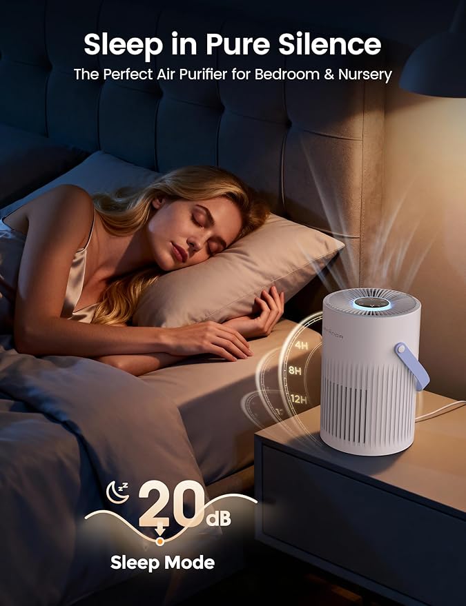 Air Purifer for Home, True HEPA Air Purifier for Bedroom, Air Cleaner for Pet Dander, Quiet Sleep Mode, Portable Air Purifier for Office, Odor, Dust, Smoke
