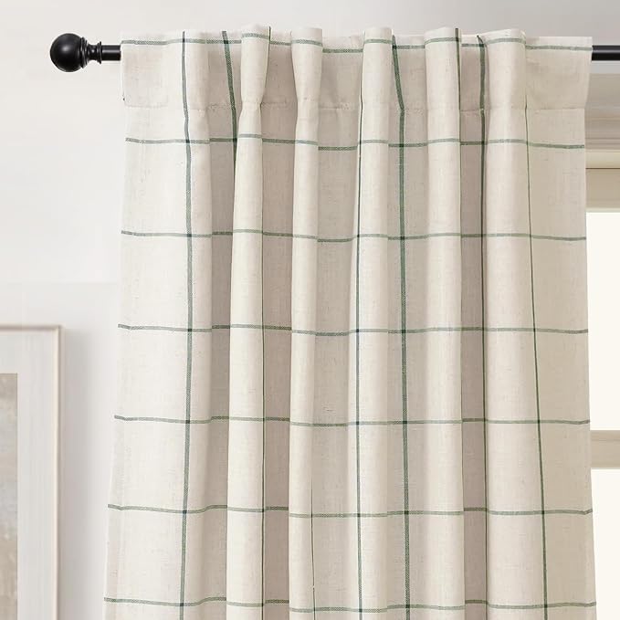 DriftAway 100% Blackout Plaid Linen Curtains W52xL96 Loden Green | 100% Blackout - Image 7