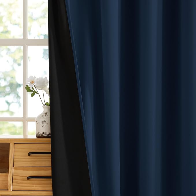 RYB HOME 100% Blackout Navy Blue Curtains - Image 3