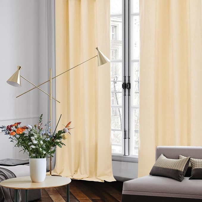 Deconovo Beige Linen Curtains for Living Room, Light Filtering Semi Sheer Faux - Image 2