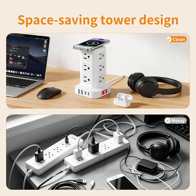 Extension Cord with Multiple Outlets, SMALLRT Power Strip Tower, Outlet - Image 5