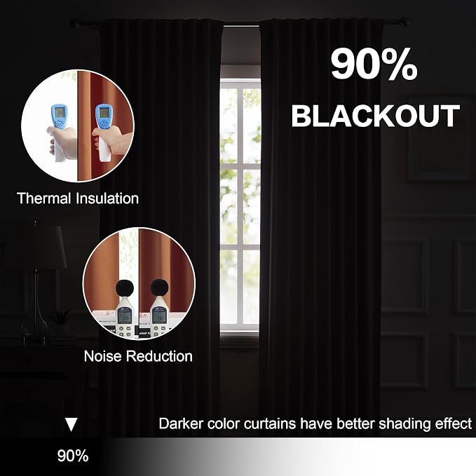 132 Inch Extra Long Room Darkening Curtains 2 Panels Set Back Tab Pocket - Image 6
