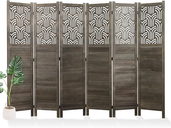 Svimi Folding Room Divider, 66.9 Inch 6 Panels Wood Carved Privacy Screens by Svimi