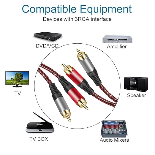 Tiierzon RCA Cable 40Ft,2Rca Male to 2-RCA Male Audio Stereo Subwoofer Cable [Hi-Fi Sound] Nylon-Braided Auxiliary Audio Cord for Home Theater, HDTV, Amplifiers, Hi-Fi Systems,Speakers and etc (40Ft)