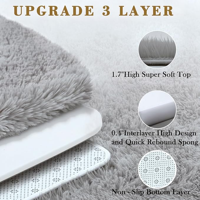 8x10 Area Rugs for Living Room, Light Grey Large Shaggy Soft Plush Furry Rug | - Image 4